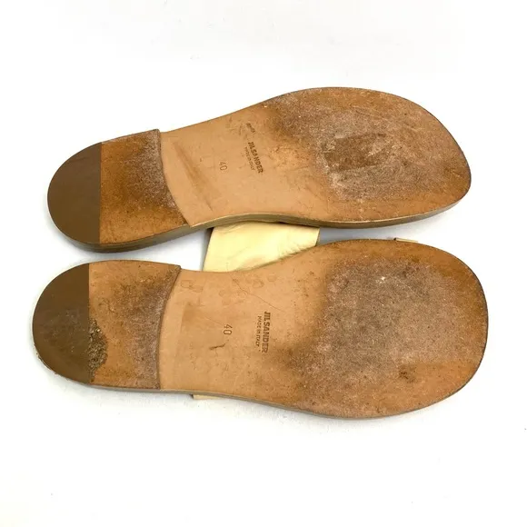 JIL SANDER Beige Toe Ring Sandals 10 Flat Slip On Calf Leather