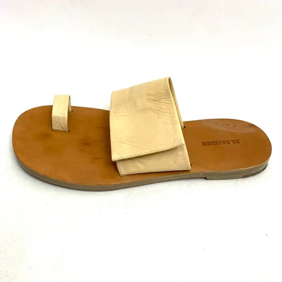 JIL SANDER Beige Toe Ring Sandals 10 Flat Slip On Calf Leather