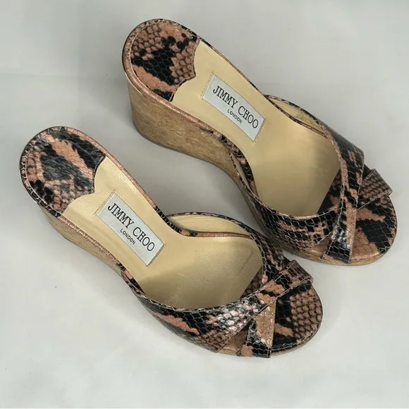 Jimmy Choo Almer 80 Snake-Effect Leather Sandals, 7.5, 37 1/2