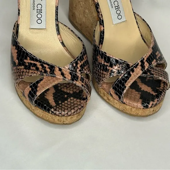 Jimmy Choo Almer 80 Snake-Effect Leather Sandals, 7.5, 37 1/2