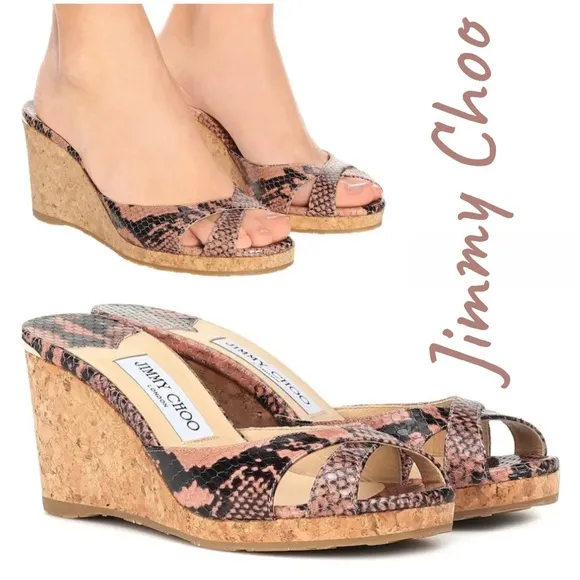 Jimmy Choo Almer 80 Snake-Effect Leather Sandals, 7.5, 37 1/2