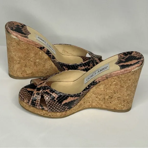 Jimmy Choo Almer 80 Snake-Effect Leather Sandals, 7.5, 37 1/2