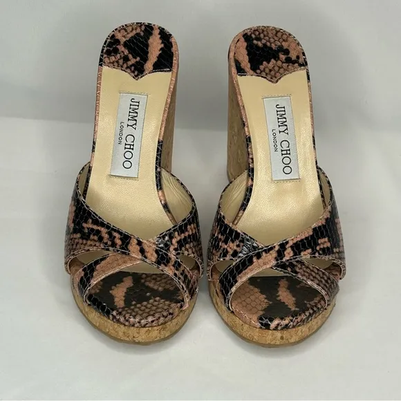 Jimmy Choo Almer 80 Snake-Effect Leather Sandals, 7.5, 37 1/2