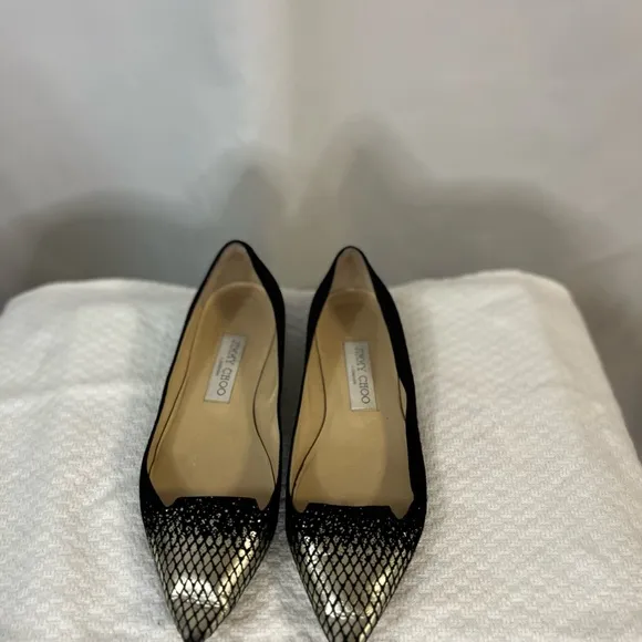 Jimmy Choo Attilia pointy toe flats black with silver glamour detail