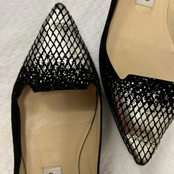 Jimmy Choo Attilia pointy toe flats black with silver glamour detail