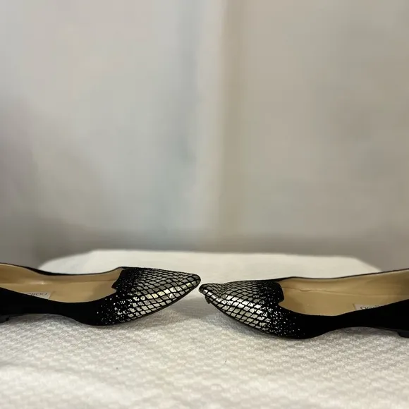 Jimmy Choo Attilia pointy toe flats black with silver glamour detail