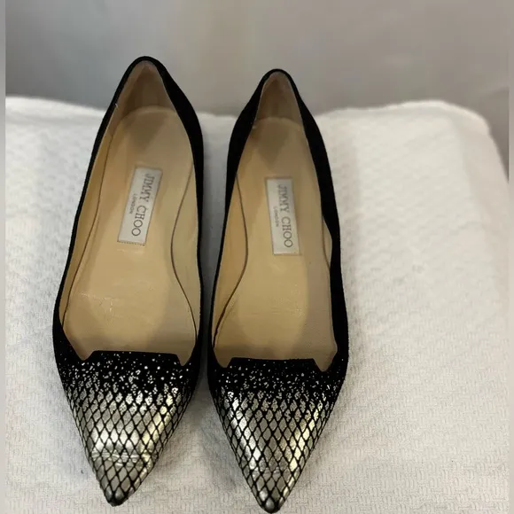 Jimmy Choo Attilia pointy toe flats black with silver glamour detail