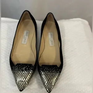 Jimmy Choo Attilia pointy toe flats black with silver glamour detail
