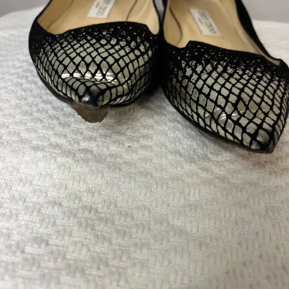Jimmy Choo Attilia pointy toe flats black with silver glamour detail