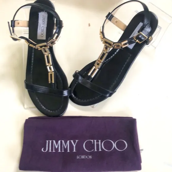 Jimmy Choo Black/Gold Sandals Sz 39