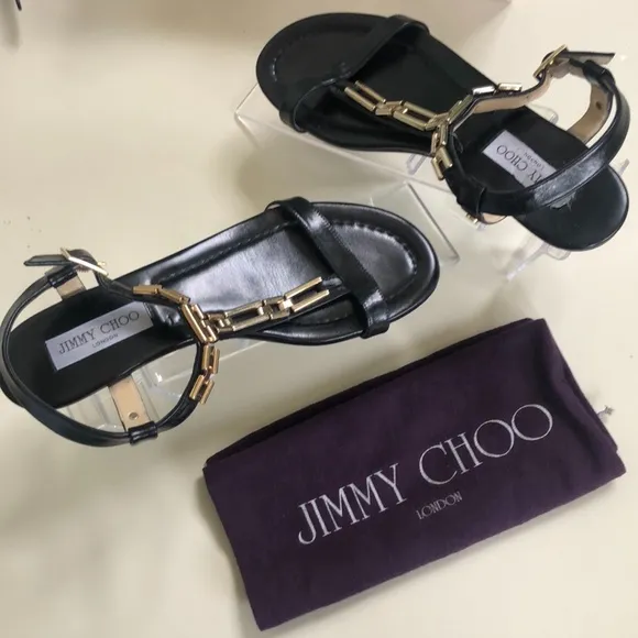 Jimmy Choo Black/Gold Sandals Sz 39