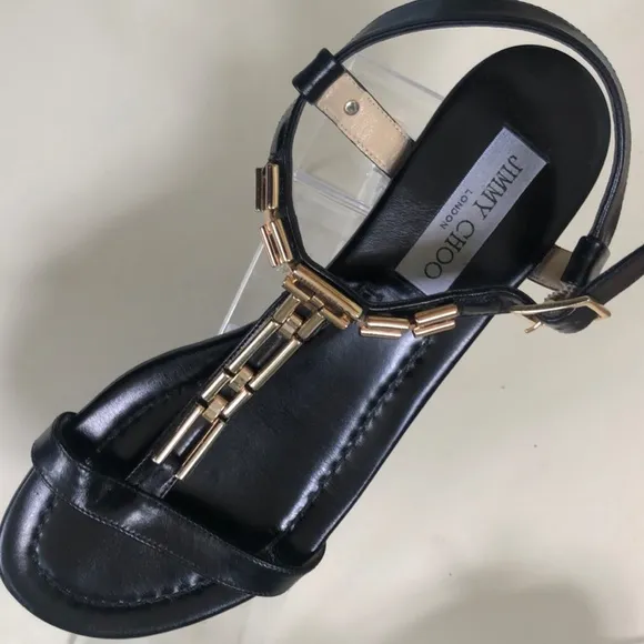 Jimmy Choo Black/Gold Sandals Sz 39