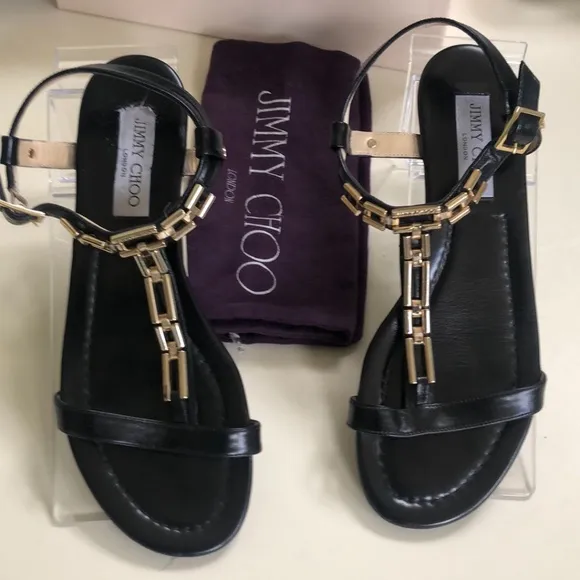 Jimmy Choo Black/Gold Sandals Sz 39