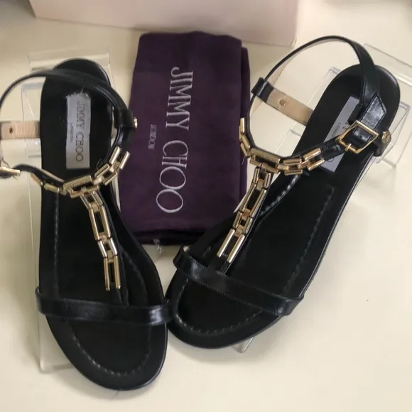 Jimmy Choo Black/Gold Sandals Sz 39