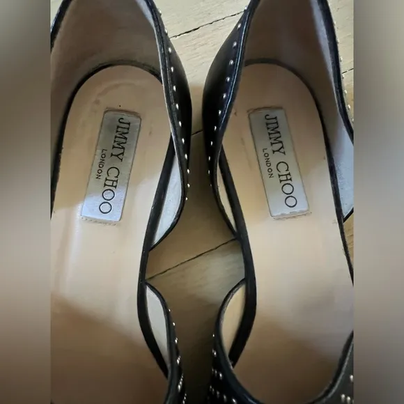 JIMMY CHOO Globe Flat Black Nappa Flats W/ Silver Micro Studs 36.5