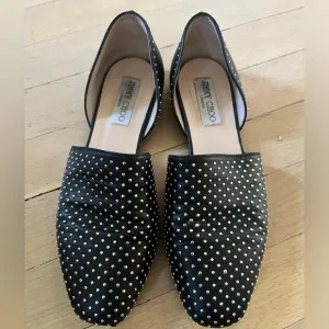 JIMMY CHOO Globe Flat Black Nappa Flats W/ Silver Micro Studs 36.5