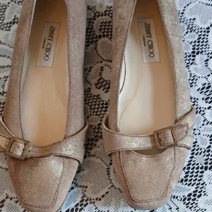 Jimmy Choo Gold Flats with Bow Detail