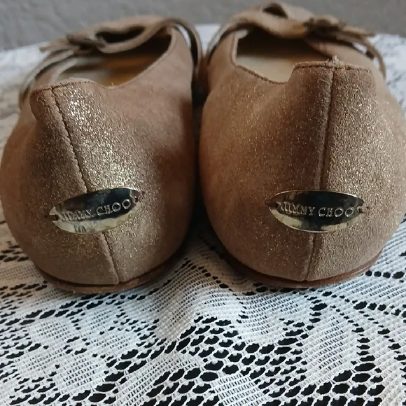 Jimmy Choo Gold Flats with Bow Detail