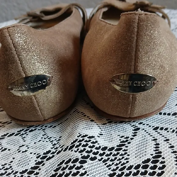 Jimmy Choo Gold Flats with Bow Detail