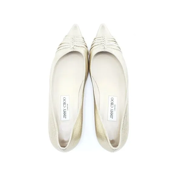 Jimmy Choo Gold Metallic Flats Pointed Toe Womens EUR 38.5 US 8.5
