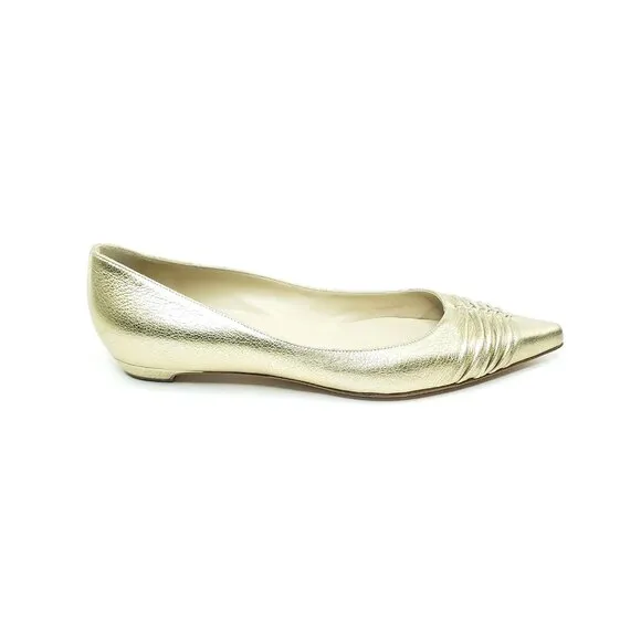 Jimmy Choo Gold Metallic Flats Pointed Toe Womens EUR 38.5 US 8.5