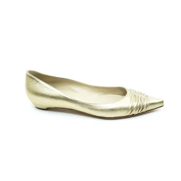 Jimmy Choo Gold Metallic Flats Pointed Toe Womens EUR 38.5 US 8.5