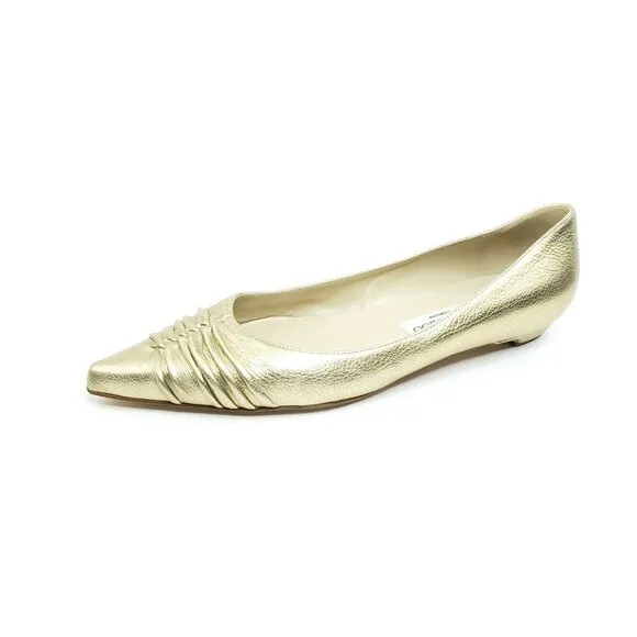 Jimmy Choo Gold Metallic Flats Pointed Toe Womens EUR 38.5 US 8.5