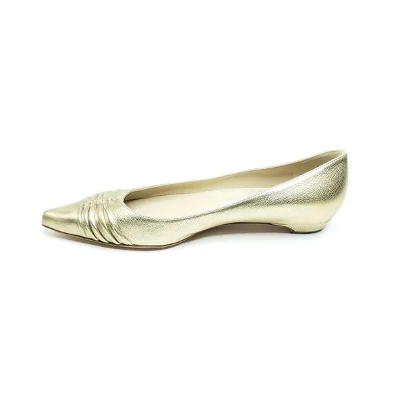 Jimmy Choo Gold Metallic Flats Pointed Toe Womens EUR 38.5 US 8.5