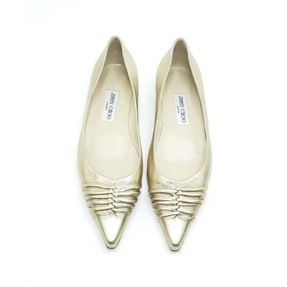 Jimmy Choo Gold Metallic Flats Pointed Toe Womens EUR 38.5 US 8.5
