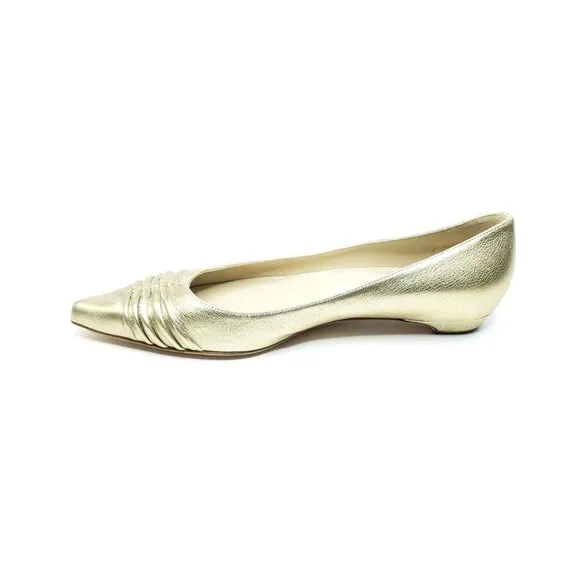 Jimmy Choo Gold Metallic Flats Pointed Toe Womens EUR 38.5 US 8.5