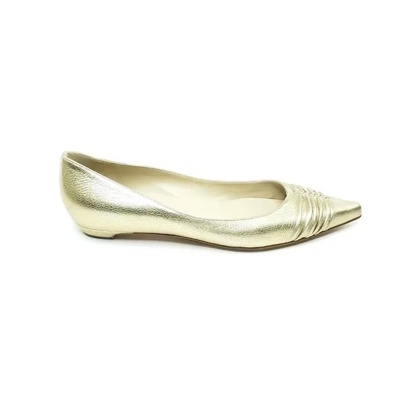 Jimmy Choo Gold Metallic Flats Pointed Toe Womens EUR 38.5 US 8.5