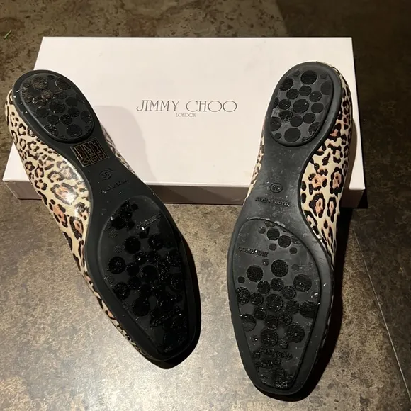 Jimmy Choo Leopard Print Patent Skimmers/Ballet Flats  38