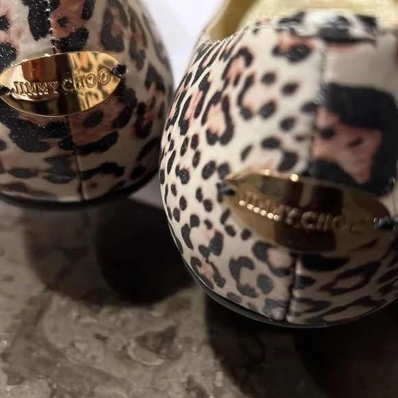 Jimmy Choo Leopard Print Patent Skimmers/Ballet Flats  38