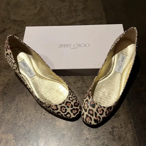 Jimmy Choo Leopard Print Patent Skimmers/Ballet Flats  38