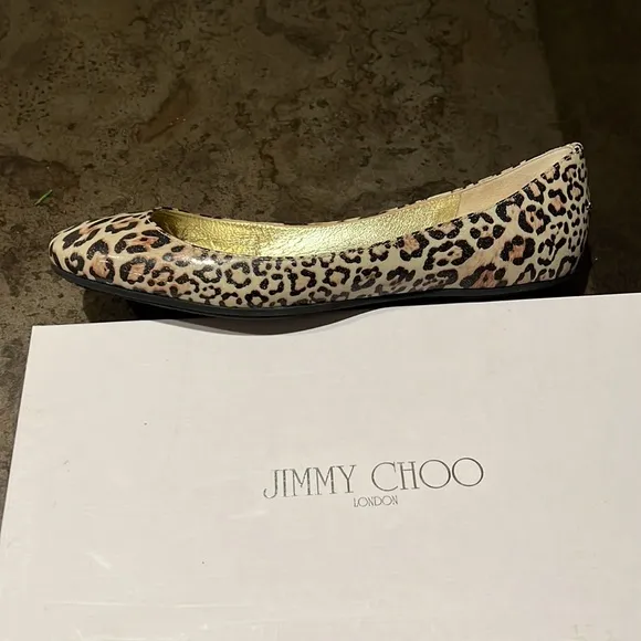 Jimmy Choo Leopard Print Patent Skimmers/Ballet Flats  38