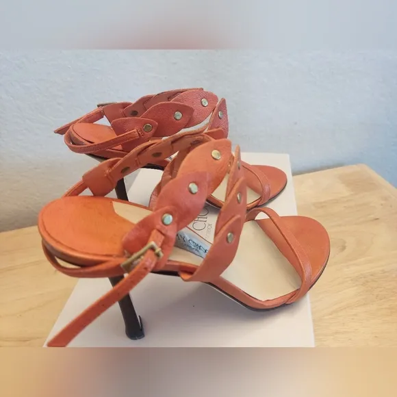 Jimmy Choo Minny‎ Ankle Strap Sandals Camel Leather Burnt Orange EU 36 Us 6 $565