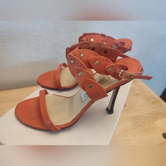 Jimmy Choo Minny‎ Ankle Strap Sandals Camel Leather Burnt Orange EU 36 Us 6 $565