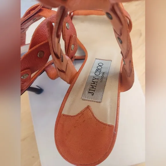 Jimmy Choo Minny‎ Ankle Strap Sandals Camel Leather Burnt Orange EU 36 Us 6 $565