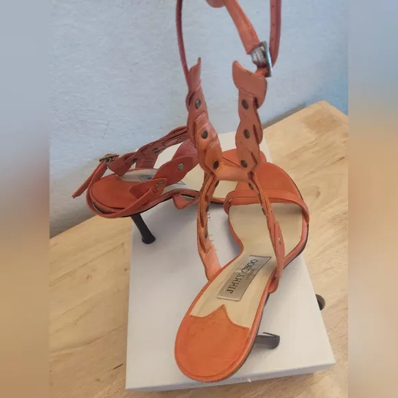 Jimmy Choo Minny‎ Ankle Strap Sandals Camel Leather Burnt Orange EU 36 Us 6 $565