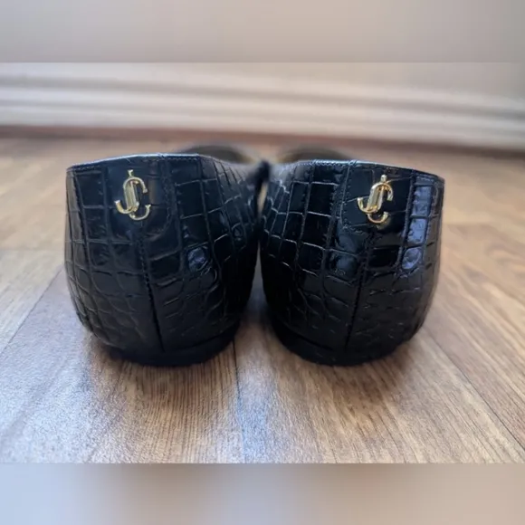 Jimmy Choo Mirele Croc Embossed Leather Flats Black EU 41