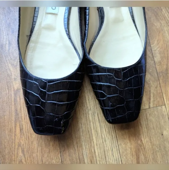 Jimmy Choo Mirele Croc Embossed Leather Flats Black EU 41
