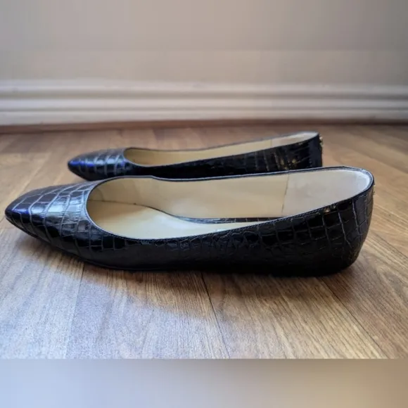 Jimmy Choo Mirele Croc Embossed Leather Flats Black EU 41