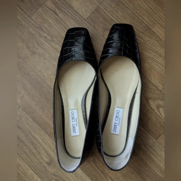 Jimmy Choo Mirele Croc Embossed Leather Flats Black EU 41