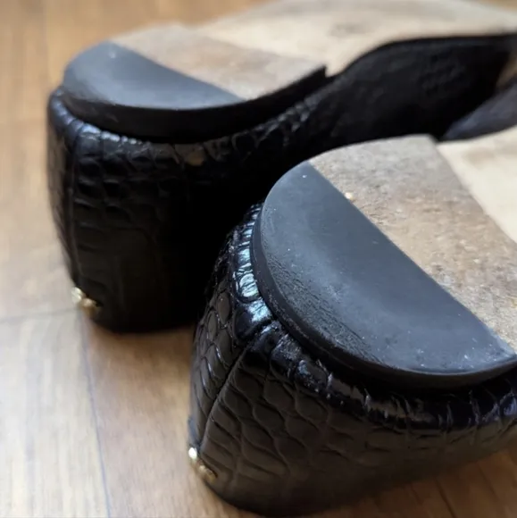 Jimmy Choo Mirele Croc Embossed Leather Flats Black EU 41