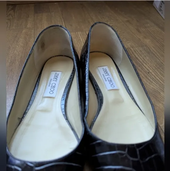Jimmy Choo Mirele Croc Embossed Leather Flats Black EU 41