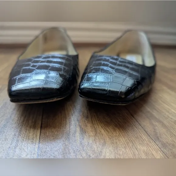 Jimmy Choo Mirele Croc Embossed Leather Flats Black EU 41