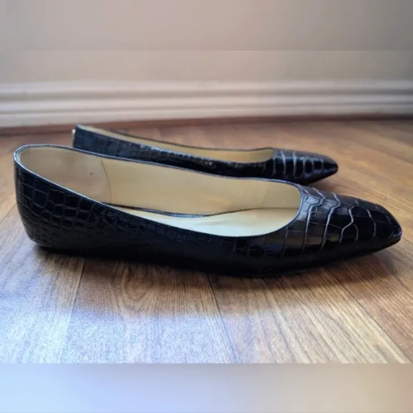 Jimmy Choo Mirele Croc Embossed Leather Flats Black EU 41