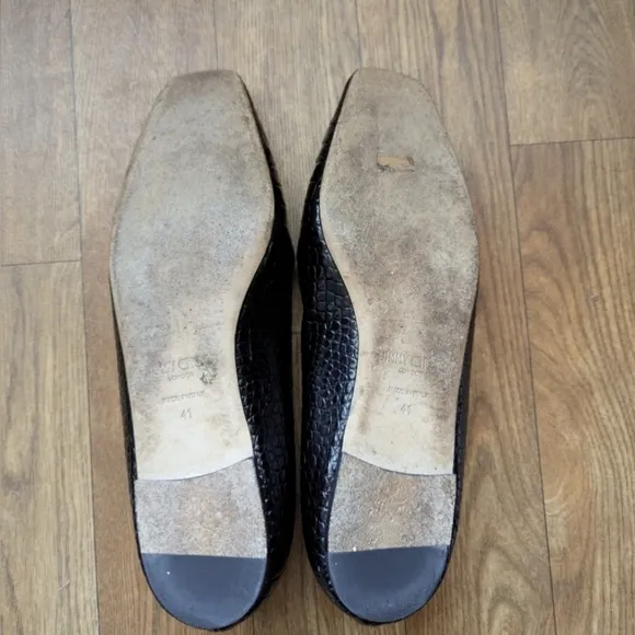Jimmy Choo Mirele Croc Embossed Leather Flats Black EU 41