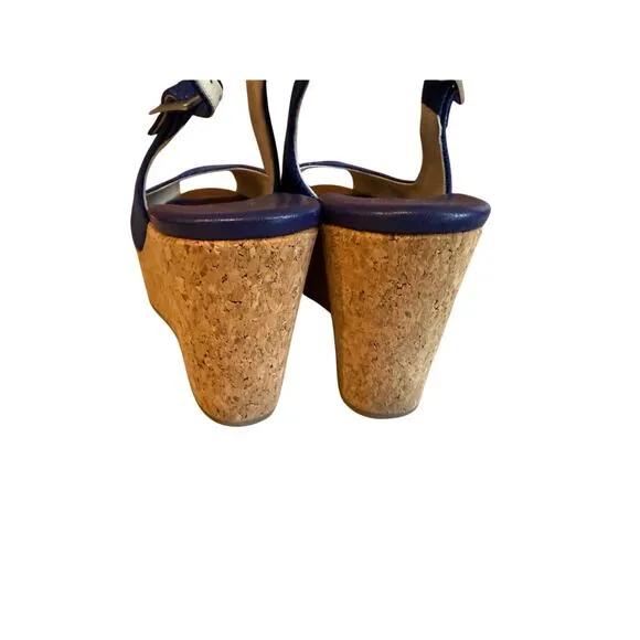 Jimmy Choo Platform Slingback Wedge Cork Peep Toe Sandals Blue 8.5