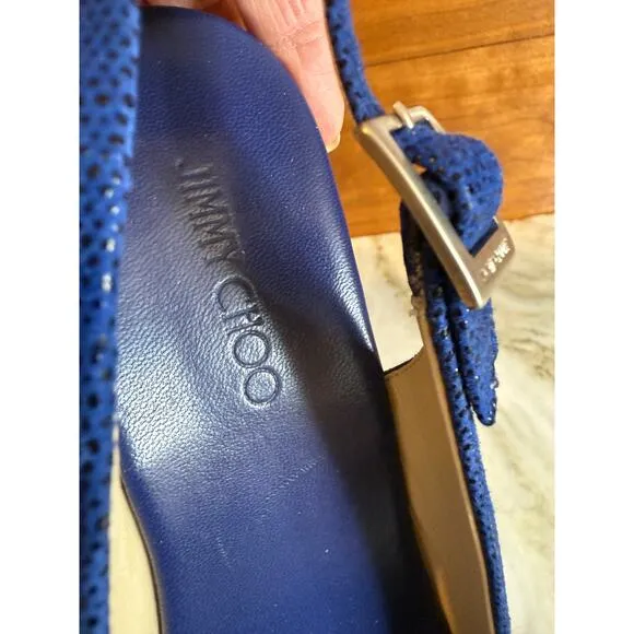 Jimmy Choo Platform Slingback Wedge Cork Peep Toe Sandals Blue 8.5